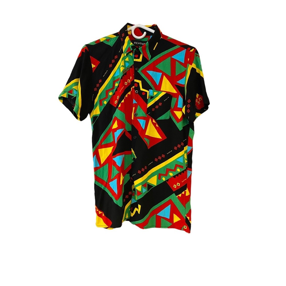 Men's Short‎ Sleeve Reason Button Up Shirt Multi Color Medium
